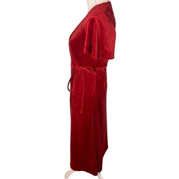 Marine Layer Viola Velour Wrap Dress - Red Dhalia XS - Picture 3 of 7